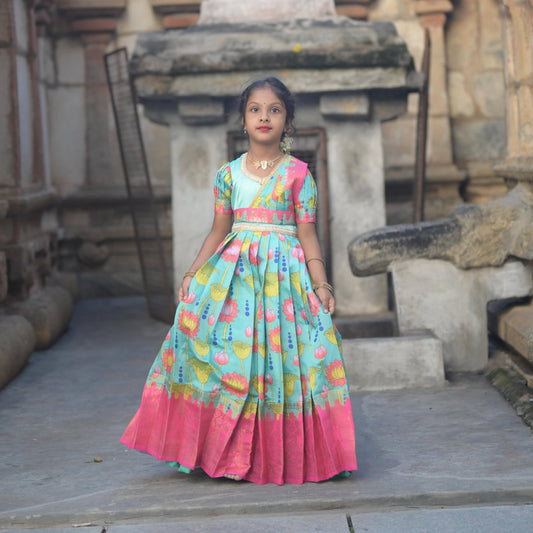 Kids Dola Silk Long Dress Sea Green
