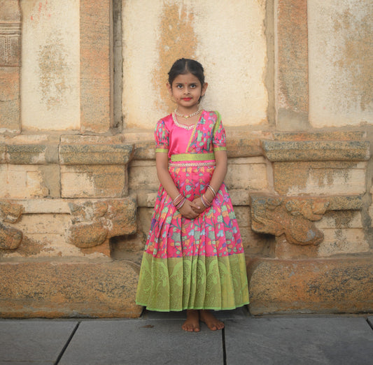 Kids Dola Silk Long Dress Pinky