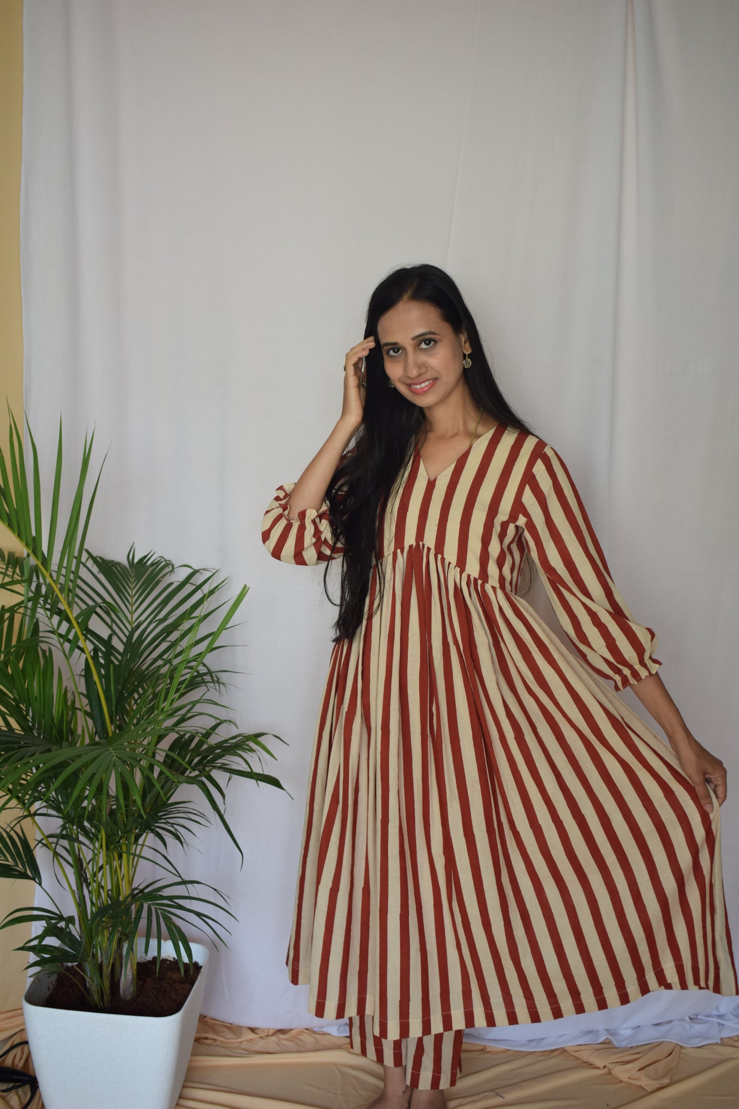 Red and cream Anarkali Suit