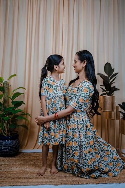Yellow Short dress Mom and Daughter