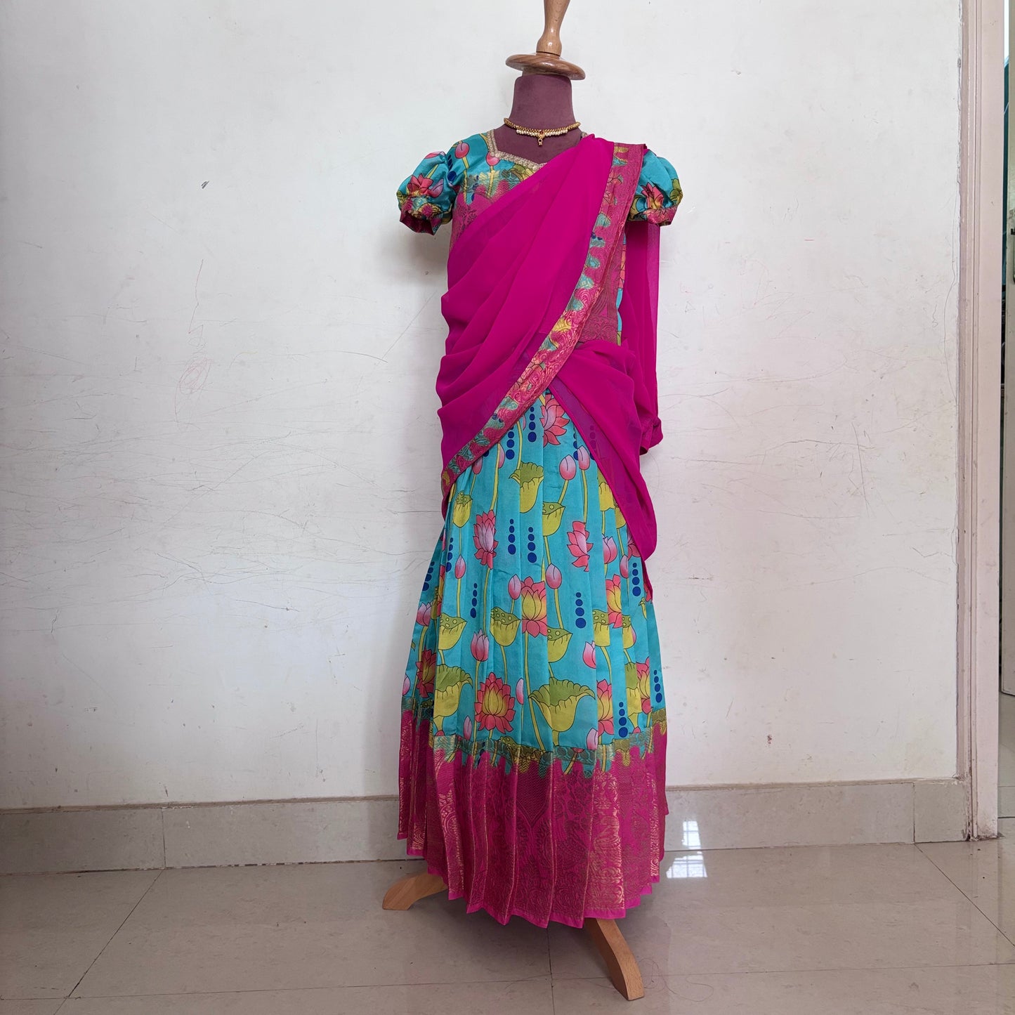 Ocean Blue Kids Dola Silk Halfsaree