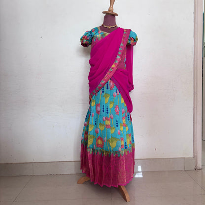 Ocean Blue Kids Dola Silk Halfsaree