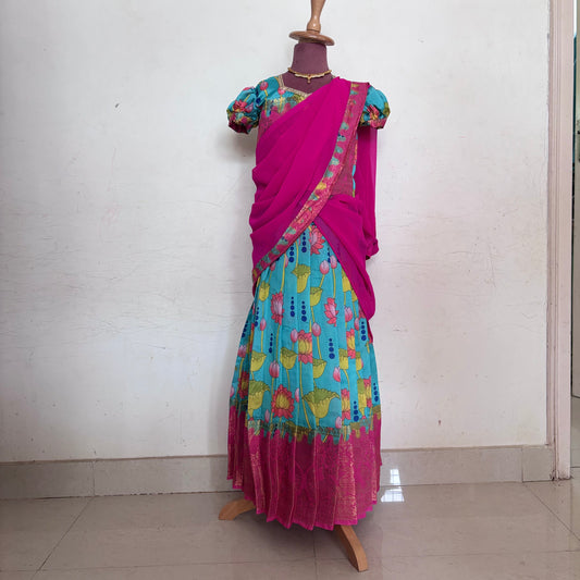 Ocean Blue Kids Dola Silk Halfsaree