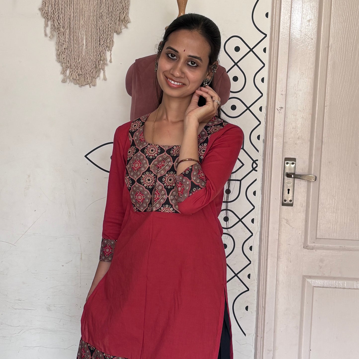 Maroon and  Black Short Kurta