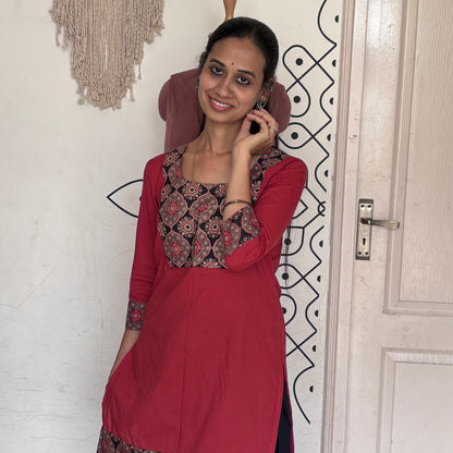 Maroon and  Black Short Kurta