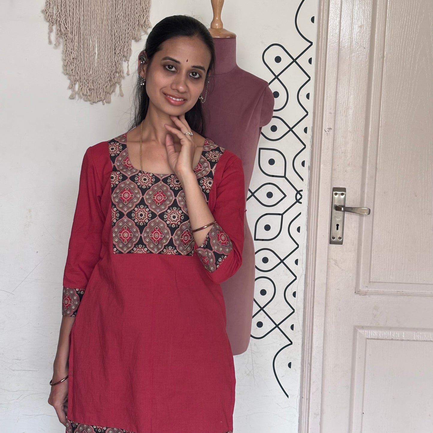 Maroon and  Black Short Kurta