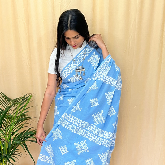 Sky blue kolam saree