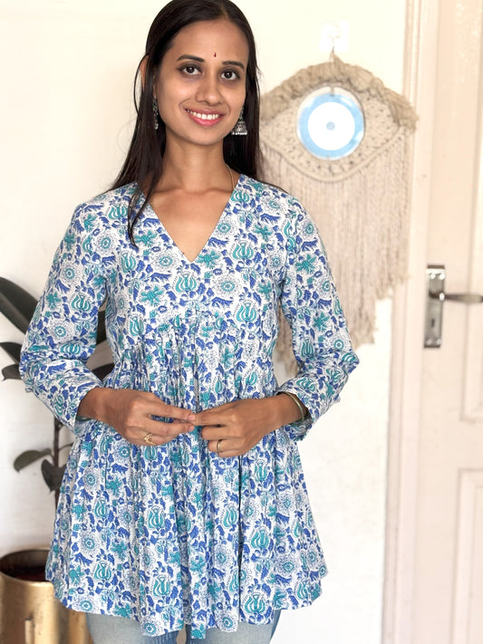 Flower Block Print Short Top