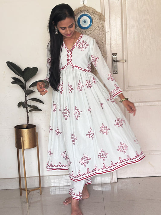 Koalm Anarkali white Suit