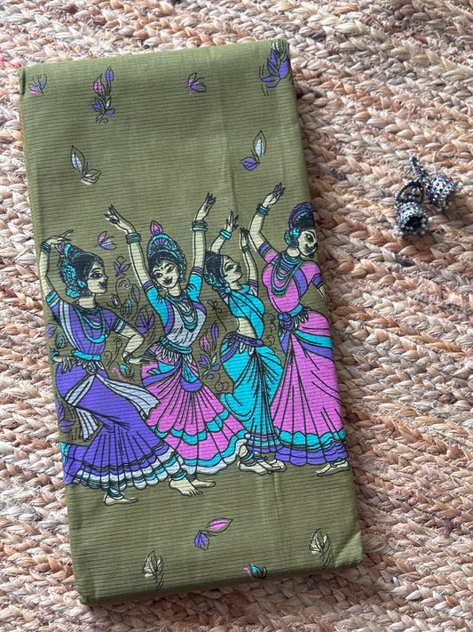Mangalgiri  Digital Print Saree  pastel green