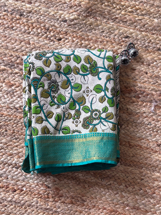 Mangalgiri  Digital Print Saree  Green