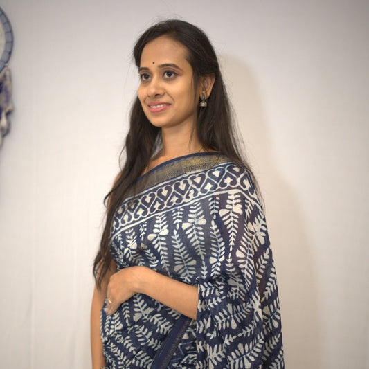 Hand Block Cotton Saree Flower