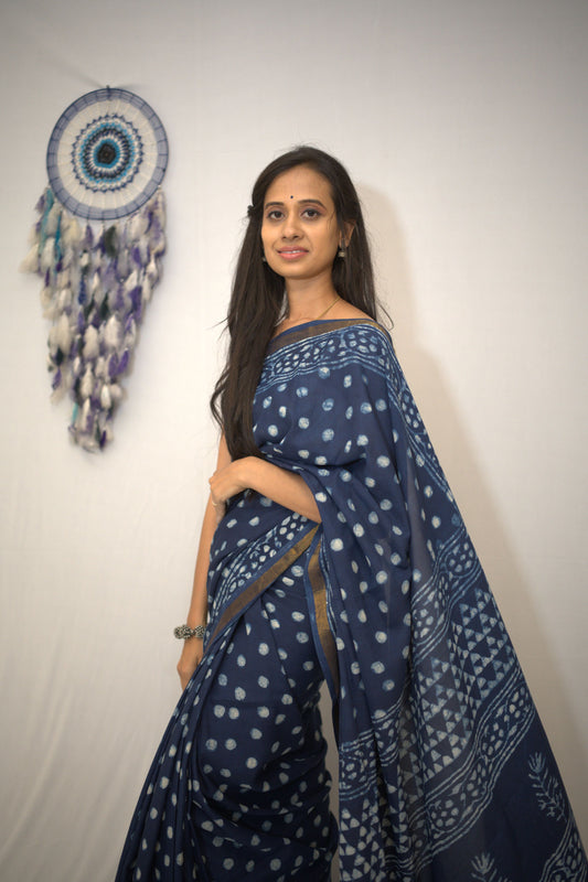 Indigo Dots Chanderi