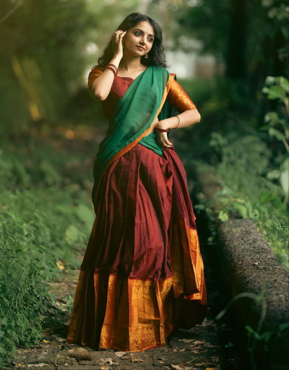 Maroon  Cotton Half Saree
