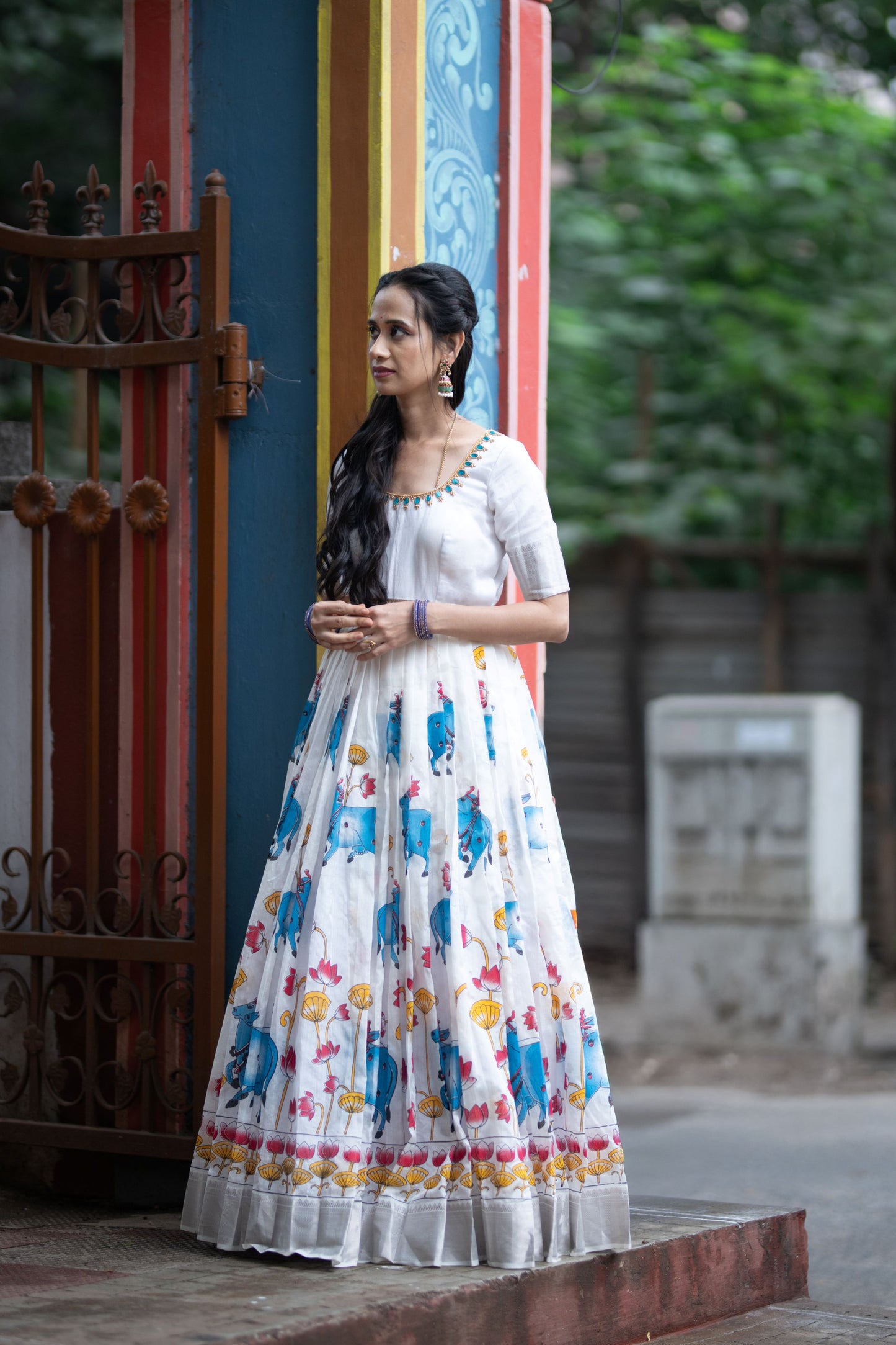White Pichwai Long Dress