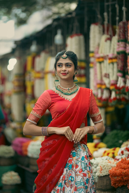Red Semi Silk Halfsaree