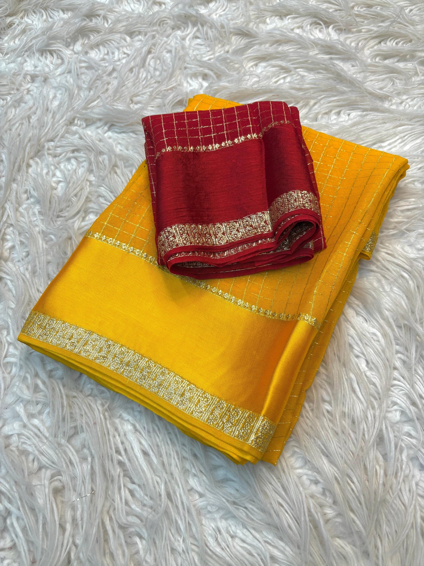 Mustard & Ruby Viscose Georgette Saree