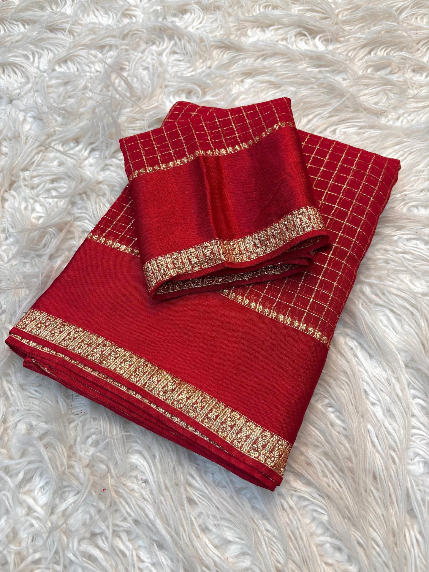 Ruby Red Viscose Georgette Saree