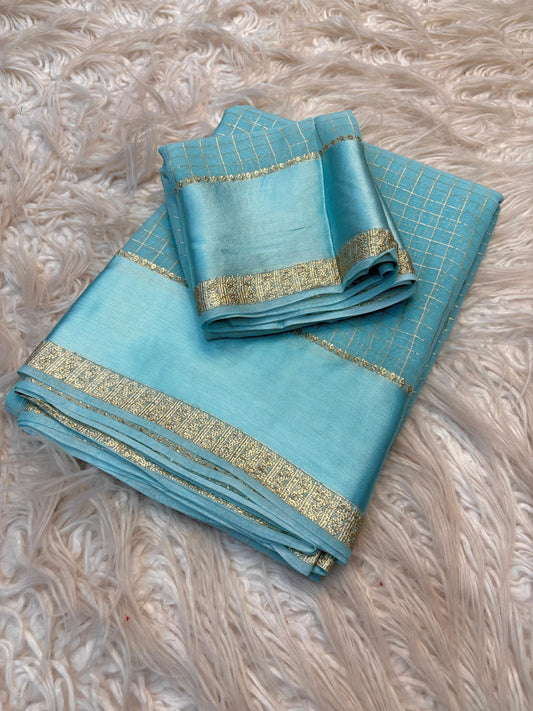 Sky Blue Viscose Georgette Saree