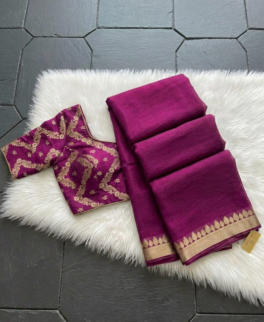 Magenta Chinon Chiffon Zari Saree (Copy)