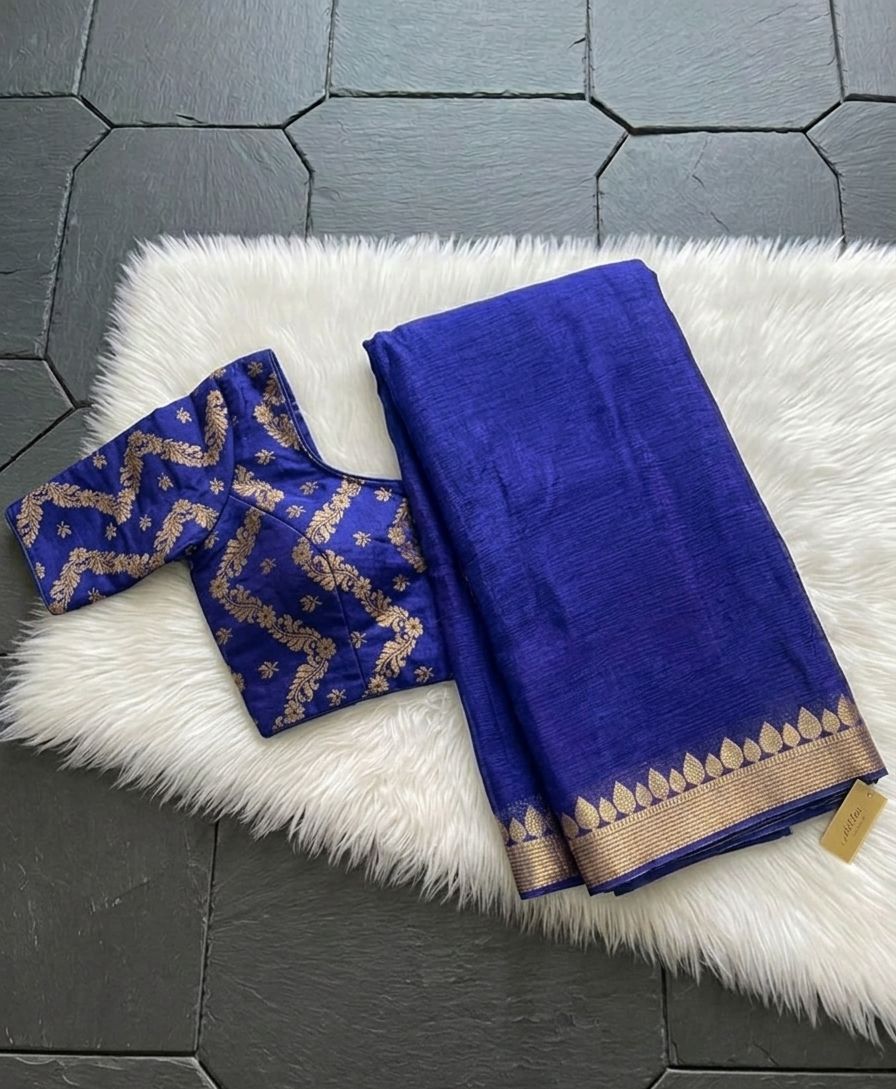 Blue Chinon Chiffon Zari Saree