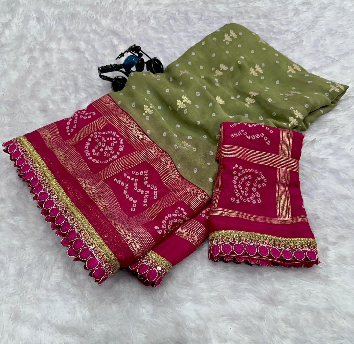 Green n Pink saree