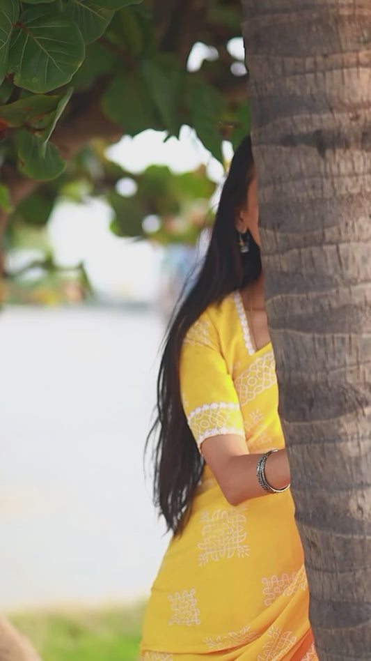 Yellow kolam saree