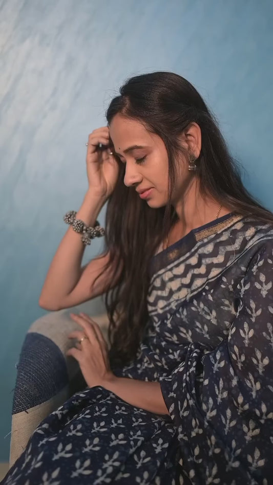 Indigo Flowers Chanderi