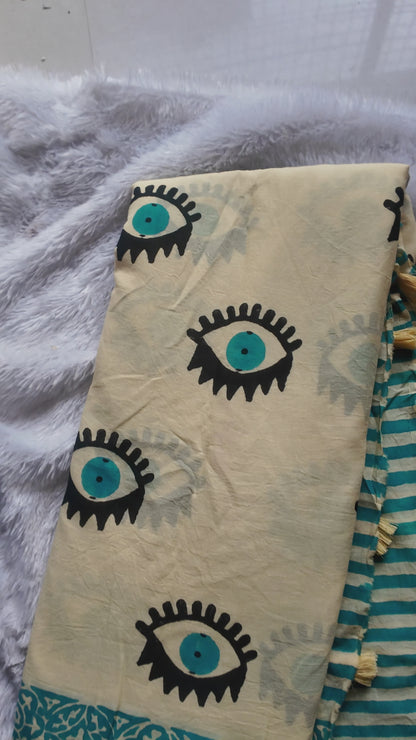 Cream Evil Eye saree